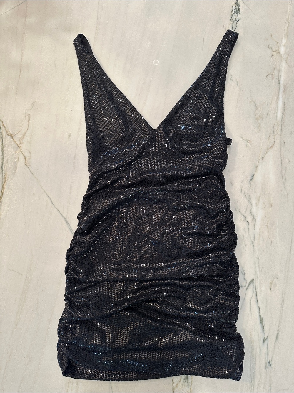 Urban Outfitters Black Sequin Ruched Mini Dress